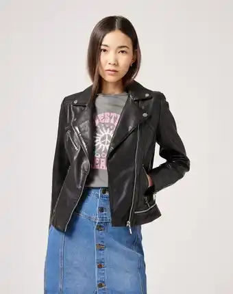 Naf Naf Cazadora de piel modelo biker color negro oferta