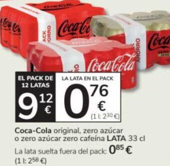 Consum Coca-Cola original, zero azúcar o zero azúcar zero cafeína LATA 33 cl oferta