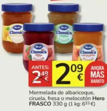 Consum Mermelada de albaricoque, ciruela, fresa o melocotón Hero FRASCO 330 g oferta