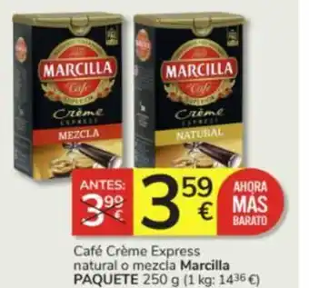Consum Café Crème Express natural o mezcla Marcilla PAQUETE 250 g oferta