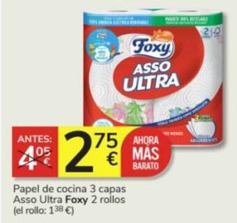 Consum Papel de cocina 3 capas Asso Ultra Foxy 2 rollos oferta