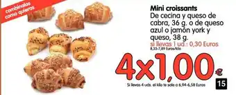 Alimerka Mini croissants De cecina y queso de cabra, 36g.o. de queso azul o jamón york y queso, 38g oferta
