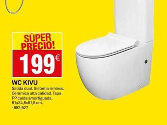 Bricoking Súper precio! 199€ wc kivu salida dual. sistema rimless. cerámica alta calidad. tapa pp caida amortiguada. 61x34,5x81,5 cm oferta
