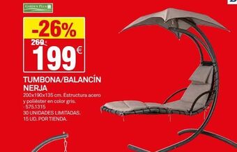 Bricoking Garden plus -26% 269€ 199 tumbona/balancin nerja 200x190x135 cm. estructura acero y poliéster en color gris. -575.1315 oferta