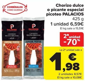 Carrefour Chorizo dulce o picante especial picoteo palacios oferta