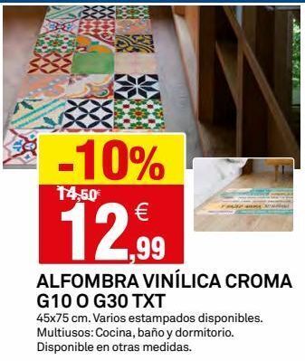 Bricoking -10% 14,50€ 12,99 alfombra vinílica croma g10 0 g30 txt 45x75 cm. varios estampados disponibles. multiusos: cocina, baño oferta