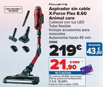 Carrefour Rowenta aspirador sin cable x-force flex 8.60 animal care oferta