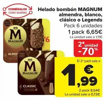 Carrefour Helado bombón magnum almendra, blanco, clásico o legends oferta