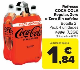 Carrefour Refresco coca-cola regular, zero o zero sin cafeína oferta