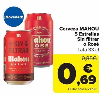 Carrefour Cerveza mahou 5 estrellas sin filtrar o rosé oferta
