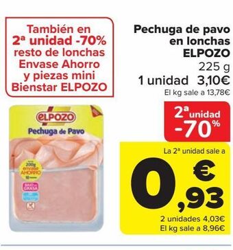Carrefour Market Pechuga de pavo en lonchas elpozo oferta