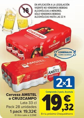 Carrefour Cerveza amstel o cruzcampo oferta