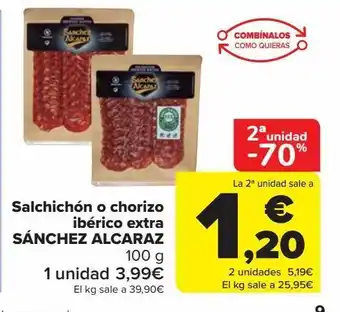 Carrefour Market Salchichón o chorizo ibérico extra sánchez alcaraz oferta