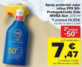 Carrefour Spray protector solar niños fps 50+ protege&cuida kids nivea sun oferta