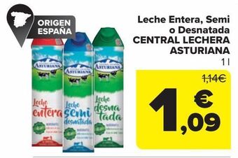 Carrefour Market Leche entera, semi o desnatada central lechera asturiana oferta