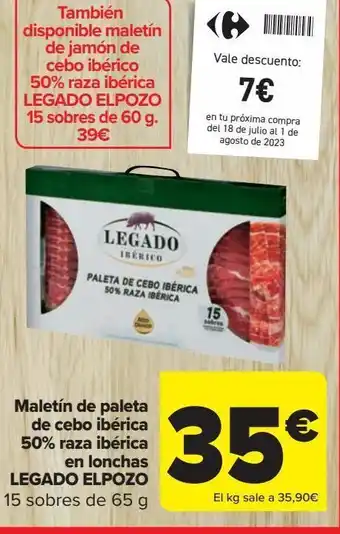 Carrefour Market Maletín de paleta de cebo ibérica 50% raza ibérica en lonchas legado elpozo oferta