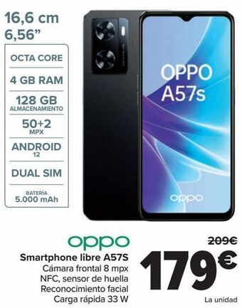 Carrefour Oppo smartphone libre a57s oferta