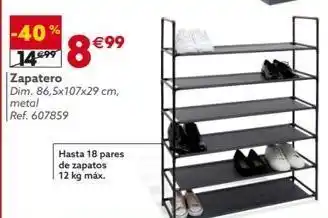 GiFi -40% 148€99 zapatero dim. 86,5x107x29 cm, metal ref. 607859 hasta 18 pares de zapatos 12 kg máx. oferta