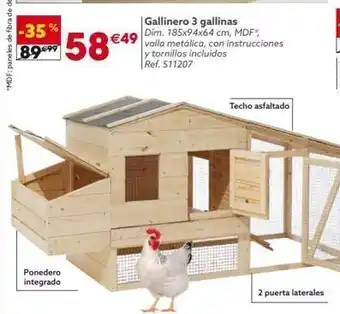 GiFi -35% 89 58 ponedero integrado €49 gallinero 3 gallinas dim. 185x94x64 cm, mdf*, valla metálica, con instrucciones y torni oferta