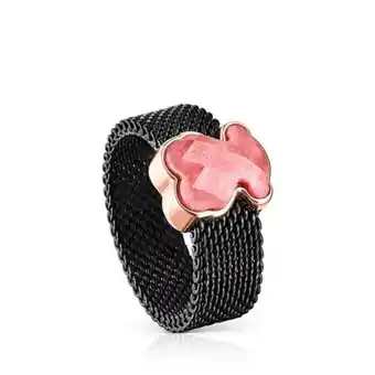 Tous Anillo de acero ip negro y rodonita facetada motivo oso mesh color oferta