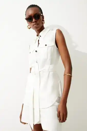 Karen Millen Viscose linen pocket detiled belted shirt oferta