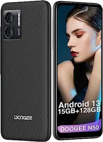 Amazon Doogee n50 teléfono(2023), android 13 smartphone, teléfono de 50 mp + 8mp, 15 gb de ram, 128 gb de rom, 6,52 hd+ octa cor... oferta
