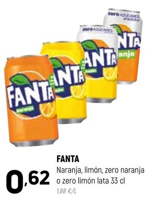 Coviran FANTA Naranja, limón, zero naranja o zero limón lata 33 cl oferta