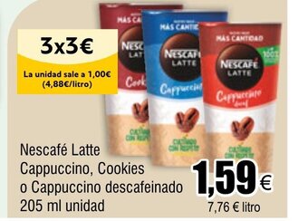 FROIZ Nescafé Latte Cappuccino, Cookies o Cappuccino descafeinado 205 ml unidad oferta