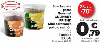 Carrefour Snacks para gatos gourmet culinary friend mini corazones pollo o salmón oferta
