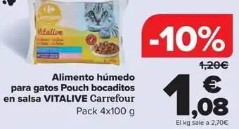 Carrefour Alimento húmedo para gatos pouch bocaditos en salsa vitalive carrefour oferta