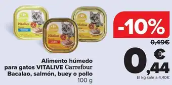 Carrefour Alimento húmedo para gatos vitalive carrefour bacalao, salmón, buey o pollo oferta