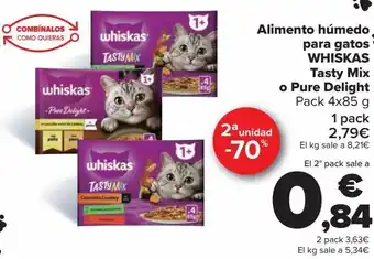 Carrefour Alimento húmedo para gatos whiskas tasty mix o pure delight oferta