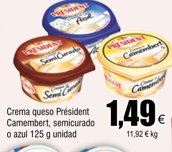 FROIZ Crema queso Président Camembert, semicurado o azul 125 g unidad oferta