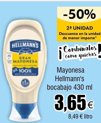 FROIZ Mayonesa Hellmann's bocabajo 430 ml oferta