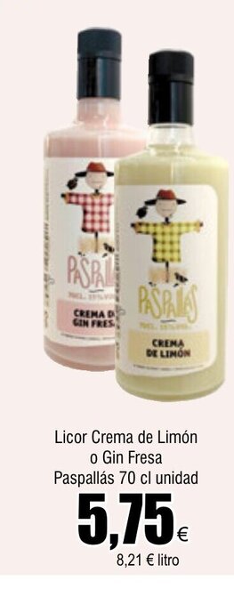 FROIZ Licor Crema de Limón o Gin Fresa Paspallás 70 cl unidad oferta
