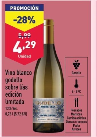 ALDI Vino blanco godello sobre lías edición limitada oferta