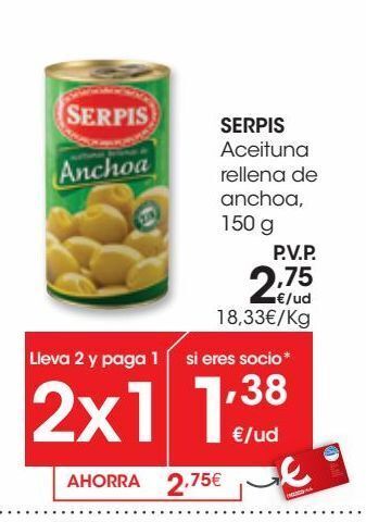 Eroski Serpis aceituna rellena de anchoa 150 g oferta