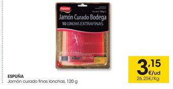Eroski Espuña jamón curado finas lonchas 120 g oferta