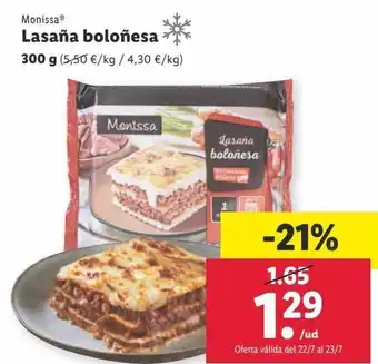 Lidl Lasaña boloñesa monissa oferta