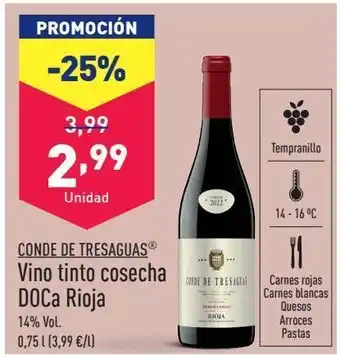ALDI Vino tinto cosecha doca rioja conde de tresaguas oferta