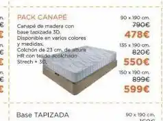 Pack canapé canapé de madera con base tapizada 3d. disponible en varios colores y medidas. colchón de 23 cm, de altura hr c