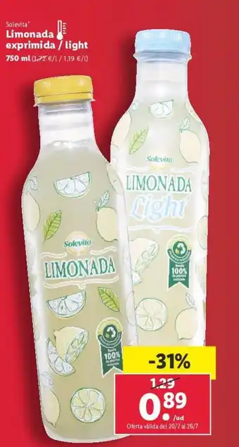 Lidl Solevita Limonada exprimida / light oferta