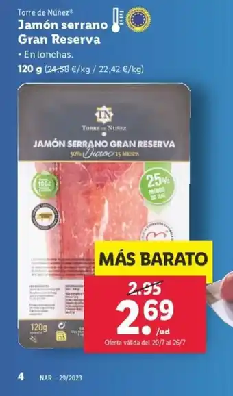 Lidl Torre de Núñez Jamón serrano Gran Reserva oferta