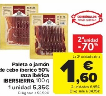 Carrefour Paleta o jamón de cebo ibérico 50% raza ibérica IBERSIERRA 100 g oferta