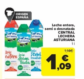 Carrefour Leche entera, semi o desnatada CENTRAL LECHERA ASTURIANA oferta