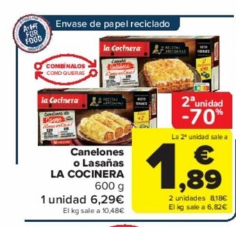 Carrefour Canelones o Lasañas LA COCINERA 600 g oferta