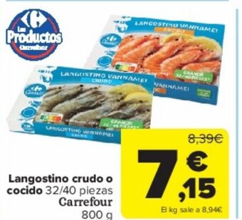 Carrefour Langostino crudo o cocido 32/40 piezas Carrefour 800 g oferta
