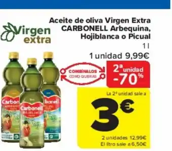 Carrefour Aceite de oliva Virgen Extra Virgen CARBONELL Arbequina, Hojiblanca o Picual oferta