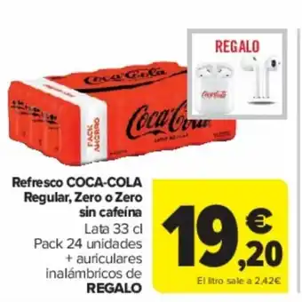 Carrefour Refresco COCA-COLA Regular, Zero o Zero sin cafeína Lata 33 cl Pack 24 unidades oferta