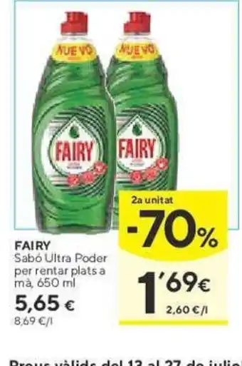 Caprabo FAIRY Sabó Ultra Poder per rentar plats a mà 650 mil oferta